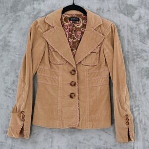 Bebe Brown Velvet 3 Button Blazer Womens 0 Tan Boho Bohemian Classic Preppy